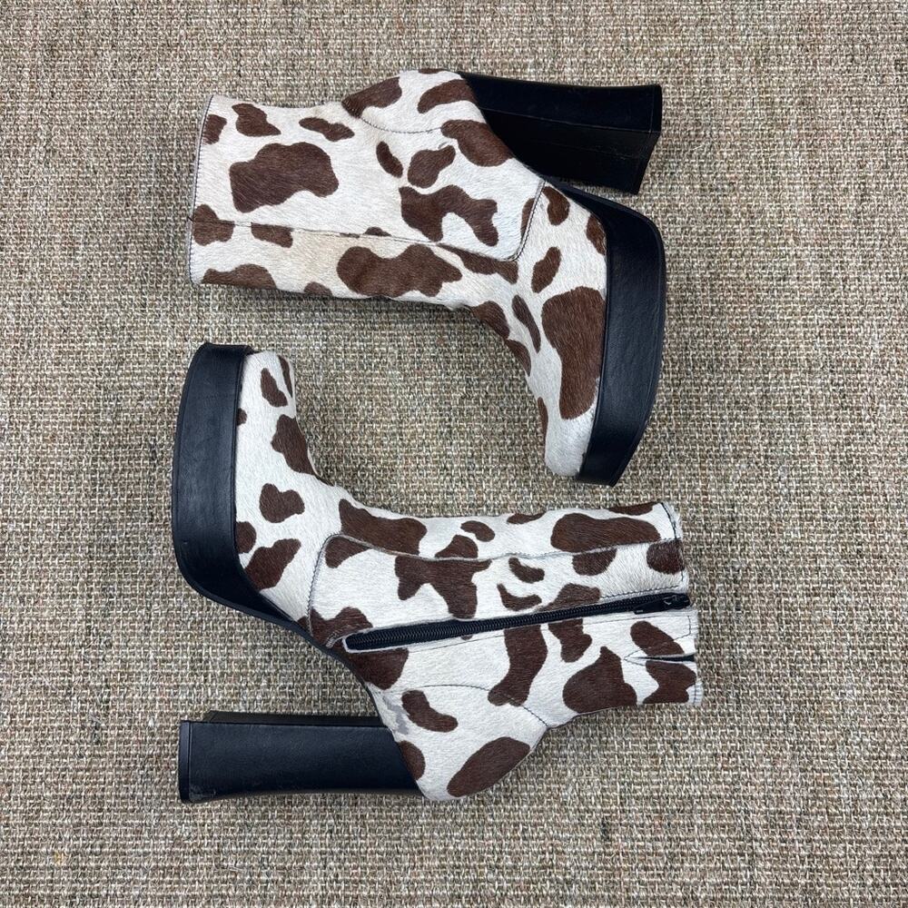 🐄 Calf Hair Cow Print Platform Ankle Boots | Size 8.5 | Brown & White - Picture 10 of 10